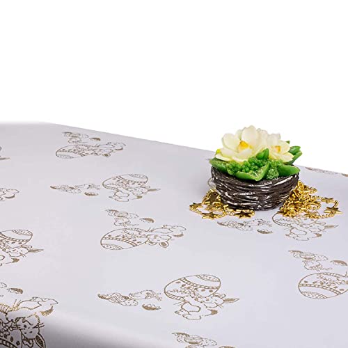 GOLDMAR Ostern Tischdecke Fleckenresistente Schmutzabweisend Zweiseitig Tischdecke Ostern - Polyester Lamatex Silber Gold Elegante Osterntstisch Deko von GOLDMAR