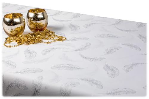 GOLDMAR Tischdecke Klassisch - Ganzjährig - Wasserfest - Fleckenresistent - Schmutzabweisend - Für Feiern - Elegante Tischdekoration - Universelles Design - SILBER-Muster-CR-10, 140x260 cm von GOLDMAR