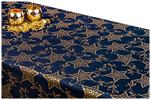 GOLDMAR Weihnachtstischdecke Fleckenresistente Schmutzabweisend Zweiseitig Tischdecke Weihnachten Advent - Polyester Lamatex Elegante Weihnachtstisch Deko (100x100 cm, Dunkelblau-Gold-Muster-03) von GOLDMAR