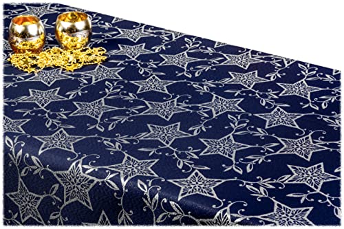 GOLDMAR Weihnachtstischdecke Fleckenresistente Schmutzabweisend Zweiseitig Tischdecke Weihnachten Advent - Polyester Lamatex Elegante Weihnachtstisch Deko (130x180 cm, Dunkelblau-Silber-Muster-03) von GOLDMAR