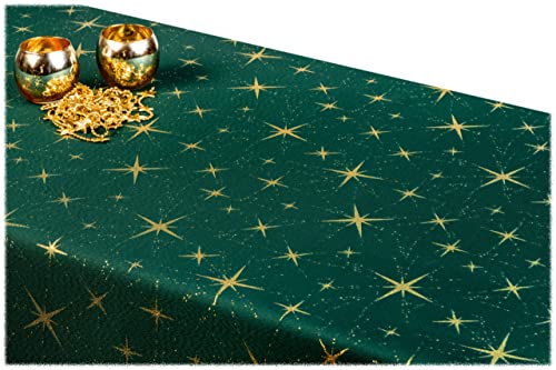 GOLDMAR Weihnachtstischdecke Fleckenresistente Schmutzabweisend Zweiseitig Tischdecke Weihnachten Advent - Polyester Lamatex Elegante Weihnachtstisch Deko (140x220 cm, Dunkelgrün-Muster-01) von GOLDMAR