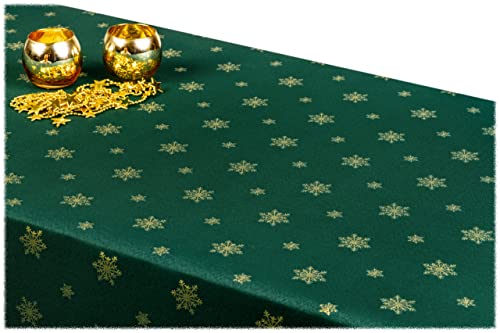 GOLDMAR Weihnachtstischdecke Fleckenresistente Schmutzabweisend Zweiseitig Tischdecke Weihnachten Advent - Polyester Lamatex Elegante Weihnachtstisch Deko (140x240 cm, Dunkelgrün-Muster-02) von GOLDMAR