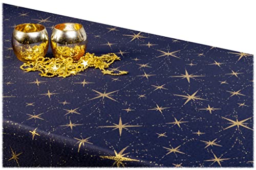 GOLDMAR Weihnachtstischdecke Fleckenresistente Schmutzabweisend Zweiseitig Tischdecke Weihnachten Advent - Polyester Lamatex Elegante Weihnachtstisch Deko (75x75 cm, Dunkelblau-Gold-Muster-02) von GOLDMAR