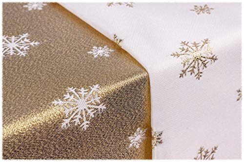 GOLDMAR Weihnachtstischdecke Fleckenresistente Schmutzabweisend Zweiseitig Tischdecke Weihnachten Advent - Polyester Lamatex Silber Gold Elegante Weihnachtstisch Deko (100x100 cm, Gold-Muster-01s) von GOLDMAR