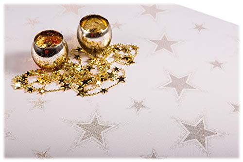 GOLDMAR Weihnachtstischdecke Fleckenresistente Schmutzabweisend Zweiseitig Tischdecke Weihnachten Advent - Polyester Lamatex Silber Gold Elegante Weihnachtstisch Deko (100x100 cm, Gold-Muster-02s) von GOLDMAR