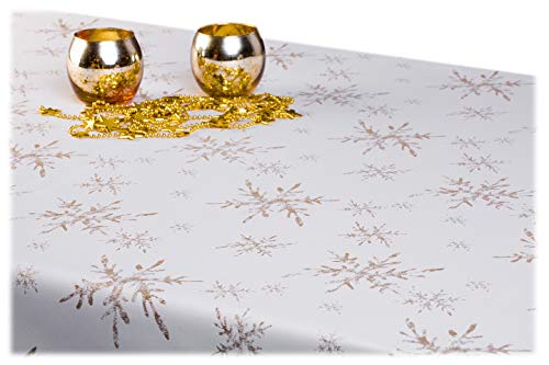 GOLDMAR Weihnachtstischdecke Fleckenresistente Schmutzabweisend Zweiseitig Tischdecke Weihnachten Advent - Polyester Lamatex Silber Gold Elegante Weihnachtstisch Deko (100x100 cm, Gold-Muster-06s) von GOLDMAR