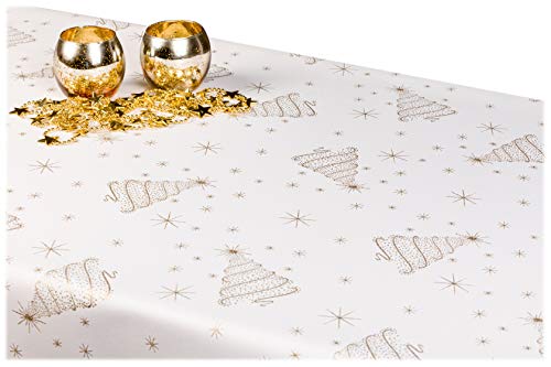 GOLDMAR Weihnachtstischdecke Fleckenresistente Schmutzabweisend Zweiseitig Tischdecke Weihnachten Advent - Polyester Lamatex Silber Gold Elegante Weihnachtstisch Deko (140x200 cm, Gold-Muster-12s) von GOLDMAR