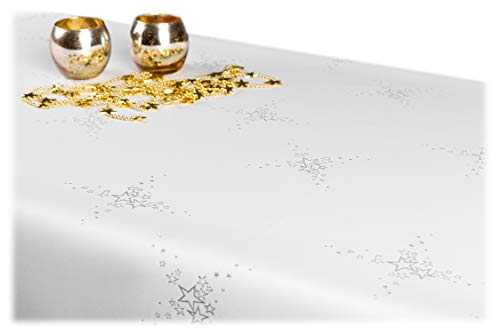 GOLDMAR Weihnachtstischdecke Fleckenresistente Schmutzabweisend Zweiseitig Tischdecke Weihnachten Advent - Polyester Lamatex Silber Gold Elegante Weihnachtstisch Deko (140x220 cm, Silber-Muster-03s) von GOLDMAR