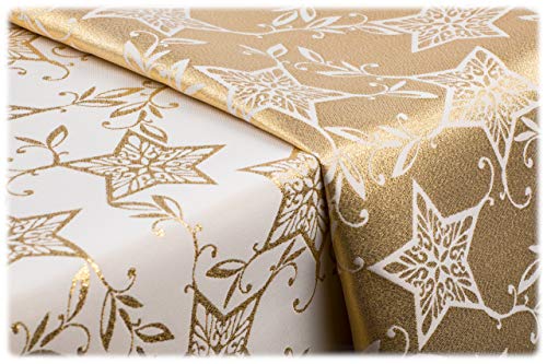 GOLDMAR Weihnachtstischdecke Fleckenresistente Schmutzabweisend Zweiseitig Tischdecke Weihnachten Advent - Polyester Lamatex Silber Gold Elegante Weihnachtstisch Deko (140x240 cm, Gold-muster-14s) von GOLDMAR