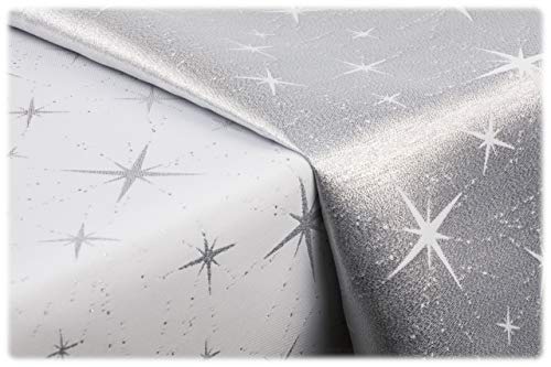 GOLDMAR Weihnachtstischdecke Fleckenresistente Schmutzabweisend Zweiseitig Tischdecke Weihnachten Advent - Polyester Lamatex Silber Gold Elegante Weihnachtstisch Deko (150x300 cm, Silber-Muster-13s) von GOLDMAR