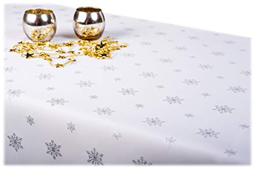 GOLDMAR Weihnachtstischdecke Fleckenresistente Schmutzabweisend Zweiseitig Tischdecke Weihnachten Advent - Polyester Lamatex Silber Gold Elegante Weihnachtstisch Deko (75x75 cm, Silber-muster-01s) von GOLDMAR