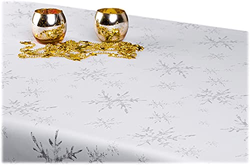 GOLDMAR Weihnachtstischdecke Fleckenresistente Schmutzabweisend Zweiseitig Tischdecke Weihnachten Advent - Polyester Lamatex Silber Gold Elegante Weihnachtstisch Deko (Rund 150 cm, Silber-muster-06s) von GOLDMAR