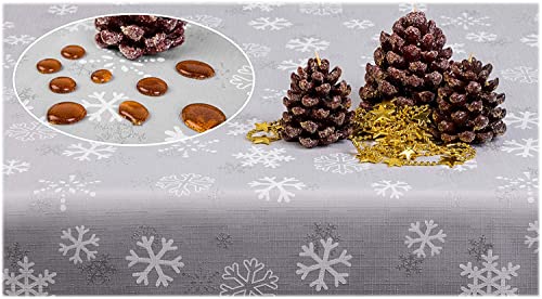 GOLDMAR Weihnachtstischdecke Fleckenresistente Schmutzabweisend Zweiseitig Tischdecke Weihnachten Advent - Polyester Rot Grau Elegante Weihnachtstisch Deko (100x100 cm, Grau) von GOLDMAR