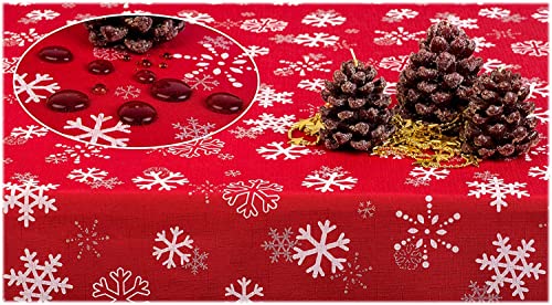 GOLDMAR Weihnachtstischdecke Fleckenresistente Schmutzabweisend Zweiseitig Tischdecke Weihnachten Advent - Polyester Rot Grau Elegante Weihnachtstisch Deko (100x150 cm, Rot) von GOLDMAR