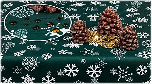 GOLDMAR Weihnachtstischdecke Fleckenresistente Schmutzabweisend Zweiseitig Tischdecke Weihnachten Advent - Polyester Rot Grau Elegante Weihnachtstisch Deko (120x150 cm, Dunkelgrün) von GOLDMAR