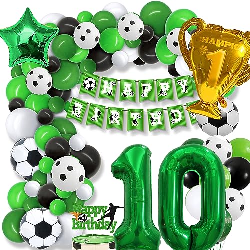 10 Fußball Geburtstag Deko Junge, 10. Football Geburtstagsdeko Mädchen, 10 Jahre Ballon Grün Luftballon Girlande mit Happy Birthday Girlande für Kinder Geburtstag Party Fußball Deko 10.Geburtstagsdeko von GOLDNICE