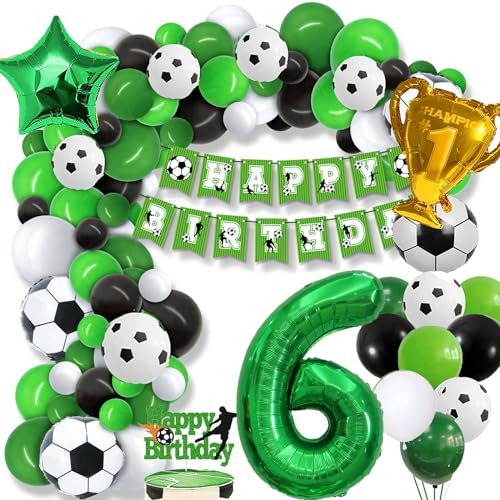 6. Fußball Geburtstag Dekorationen Jungen, 79 Stück Fußball Fußball Ballon Dekoration, Fußball Grün Geburtstag Party Dekoration für Kinder Junge Fußball Fans Geburtstag Fußball Party Supplies von GOLDNICE