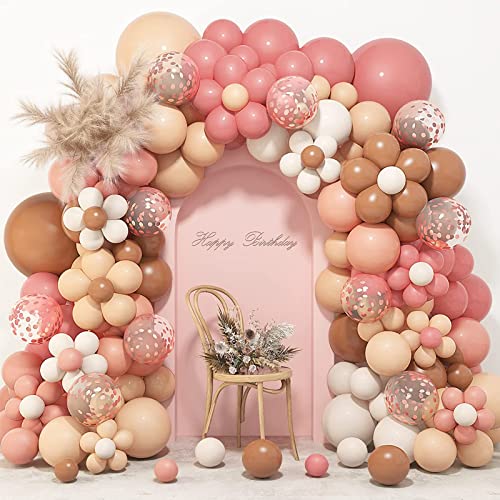 Boho Daisy Ballon Arch Girlande Kit, Retro Dusty Pink Blush Cocoa Nude Daisy Flower Pastell Balloons Pack für Groovy Boho Regenbogen Party Dekorationen, Mädchen Geburtstag, Babyparty, Hochzeitsbedarf von GOLDNICE