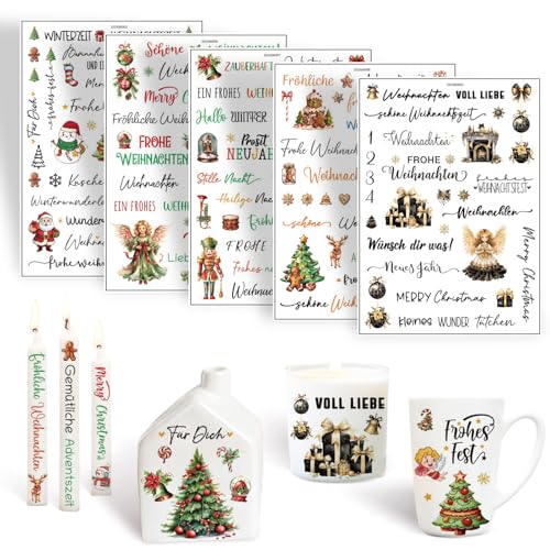 5 Stück Rub on sticker weihnachten,Folie Transferaufkleber DIY für Candle Glas Tattoos Weihnachten Stickers Decorator Rub On for Crafting for DIY-Kunsthandwerk, Geschenke Deko,Christmas Party von GOLDNICE