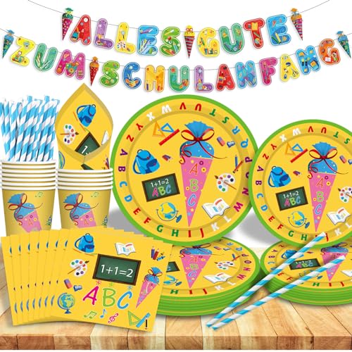 Party Supplies Party Geschirr Set, Papier Teller Servietten Tassen und Tischdecke fur Party Geschirr Dekorationen (School) von GOLDNICE