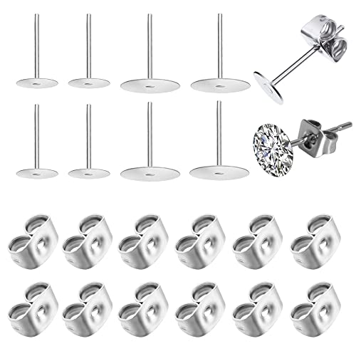 GOLRISEN 100 Paar Ohrstecker Verschluss 6mm/12mm Ohrstecker Edelstahl Ohrstecker-Rohlinge Ohrstecker mit Fassung Rohlinge Ohrschmuck mit Schmetterling Ohrstopper Nickelfrei für kreatives Schmuck von GOLRISEN