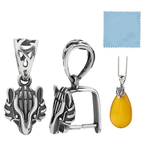 GOMAKERER 1 Stück 925 Sterling Silber Klemmösen, Wolfskopf Klemmverschluss Perlen Anhänger Verschluss Verbinder Antik Silber Clip Schnalle Schmuckteile Für Halsketten Ohrringe Schmuckherstellung von GOMAKERER