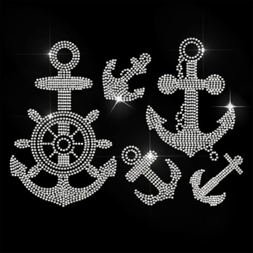 GOMAKERER 1 Stück Anker Helm Muster Strasssteine Zum Aufbügeln Hotfix Bling Crystal Bekleidungs Reparatur Applikation Wärmeübertragungsaufkleber Wärmeübertragungs Patch Für T Shirt Kleidung Taschen von GOMAKERER