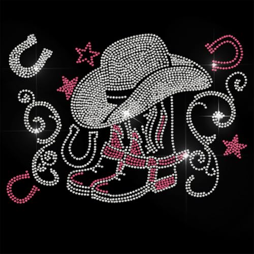 GOMAKERER 1 Stück Cowboystiefel/Hut Strass Aufnäher Zum Aufbügeln Bling Crystal Bekleidungs Reparatur Applikation Wärmeübertragungsaufkleber Wärmeübertragungs Patch Für T Shirt Kleidung Hosen Taschen von GOMAKERER