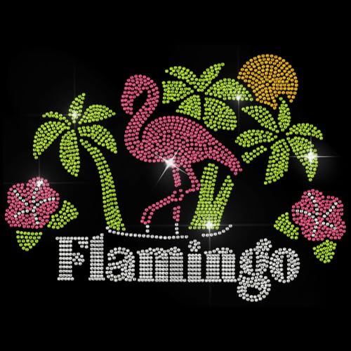 GOMAKERER 1 Stück Flamingo Kokosnussbaum Strassstein Zum Aufbügeln Hotfix Bling Crystal Bekleidungs Reparatur Applikation Wärmeübertragungsaufkleber Wärmeübertragungs Patch Für T Shirt Kleidung Hosen von GOMAKERER