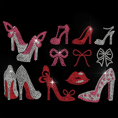 GOMAKERER 1 Stück Strass Bügelbild Zum Aufbügeln High Heels Rote Lippen Und Schleife Glitzernde Kristalle Reparatur Applikation Für Kleidung Wärmeübertragungspatch Für T Shirts Kleidung Hosen Taschen von GOMAKERER