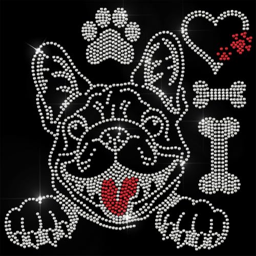 GOMAKERER 1 Stück Strasssteine Zum Aufbügeln Mit Bulldoggen Muster, Bling Bone Paw Print Kleidung Reparatur Applikation Wärmeübertragung Aufkleber Wärmeübertragung Patch Für T Shirt Kleidung Hosen von GOMAKERER