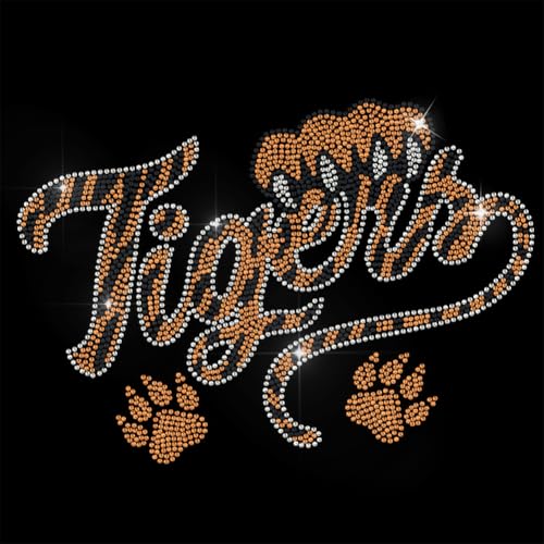 GOMAKERER 1 Stück Tiger Mit Fußabdrücken Strasssteinchen Zum Aufbügeln Bling Crystal Bekleidungs Reparatur Applikation Wärmeübertragungsaufkleber Wärmeübertragungs Patch Für T Shirt Kleidung Taschen von GOMAKERER