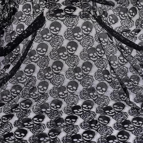 GOMAKERER 1 Yard Spitzenstoff Mit Rosen-Totenkopf, 150cm Breite Schwarzer Gothic-Spitzenstoff Netzstoff Nicht Dehnbar Transparenter Spitzenstoff Kleidungszubehör Für Halloween-Tischdecken von GOMAKERER