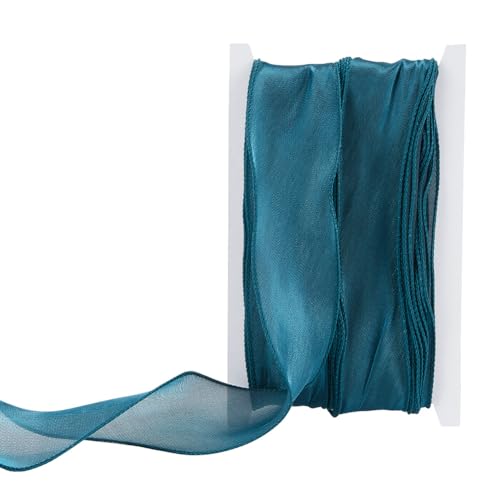 GOMAKERER 10 Yard(9.1m) Transparentes Chiffonband, Verdrahtetes Chiffonband Transparentes Organzaband Dunkelblaues Polyester-Organzaband Netzstoffband Für Schleifen, Blumengeschenke, Dekorationen von GOMAKERER