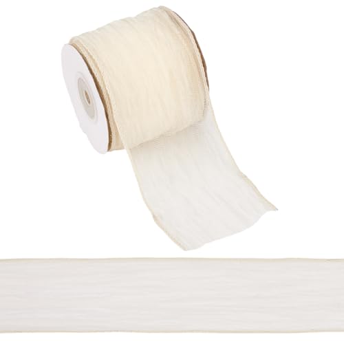 GOMAKERER 10 Yards （9.1m）Beiges Crinkle Band Mit Draht 6.5cm Breites Mit Organzadraht Versehenes Hochzeitsband Gewelltes Weihnachtsband Zum Verpacken Geschenken Schleifen Selberbasteln von GOMAKERER