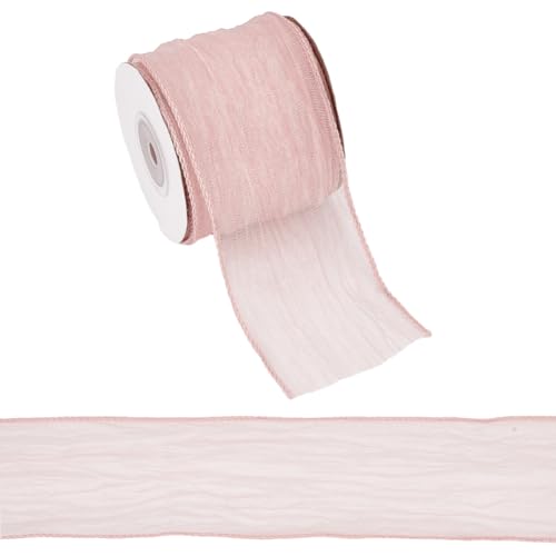 GOMAKERER 9.1m Rosa Crinkle Drahtband 6.5cm Breites Mit Draht Befestigtes Organza Hochzeitsband Gewelltes Weihnachtsband Zum Verpacken von Geschenken Für Körbe Kränze Schleifen Heimdekoration von GOMAKERER