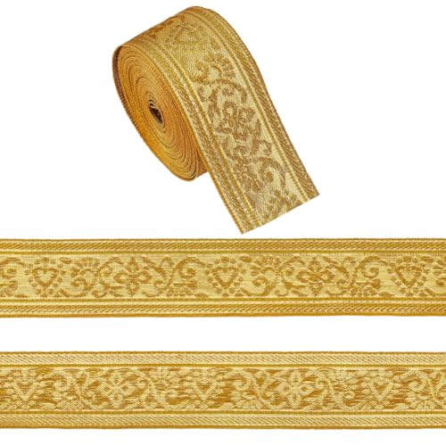 GOMAKERER 10 Yards Vintage Jacquardbandbesatz 40mm Breites Goldfarbenes Webband Im Boho Stil Ethnisches Blumenband Stickband Zum Nähen Für Vorhänge Kleidungshalterungen Dekoration von GOMAKERER