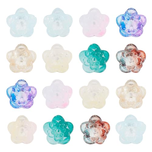 GOMAKERER 100 Stück Lampwork-Blumenperlen, 11x7.5mm Farbverlaufs-Blumenperlen Gemischte Farben Handgefertigte Perlen Niedliche Kristallblumen-Abstandsperlen Für DIY-Armbänder, Schmuckherstellung von GOMAKERER