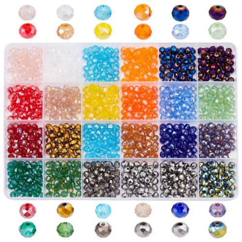 GOMAKERER 1008 Stück 24 Farben galvanisierte Glasperlen, facettierte Kristallperlen, transparente runde Perlen, lose Abstandshalter, klare Regenbogen-Perlen, 6 mm, für Armband, Halskette, von GOMAKERER