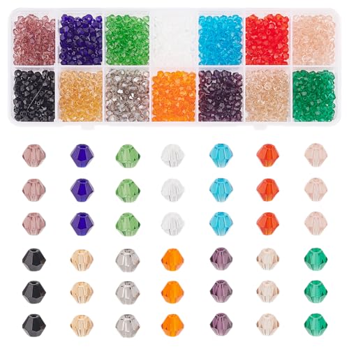 GOMAKERER 1148 Stück Galvanisierte Glasperlen 14 Farben, 4mm Facettierte Kristallperle Doppelkegelperlen Lose Abstandsperlen Klare Regenbogenfarbene Perle Für Herstellung Armbändern Halsketten Schmuck von GOMAKERER