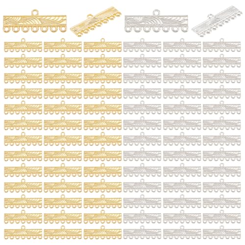 GOMAKERER 120 Stück 2 Farben Legierung Multi Strang Rohr Verschlüsse 7 Strängige Halskette Schichtverschlüsse Schiebeverschluss Verbinder Kronleuchter Komponenten Glieder Für Mehrlagige Armbänder von GOMAKERER