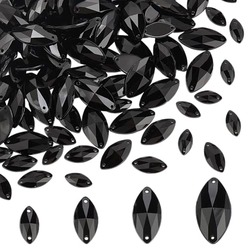 GOMAKERER 120 Stück 4 Stile Strasssteine Zum Aufnähen, Pferdeaugenform Kristall Acrylsteine Schwarze Glitzerperlen Zum Annähen Mit 2 Loch Für Hochzeitskleid Schuhe Basteln Kostüm, 12~21x6~10x3~5mm von GOMAKERER