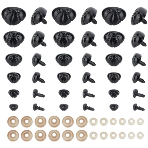 GOMAKERER 100 Stück 5 Stile Hundenasen Basteln, Schwarze Hunde-Sicherheitsnasen Puppen-Teddybär-Nasen Puppenherstellungszubehör Falsche Welpennase Für Die Herstellung von Kuscheltieren von GOMAKERER