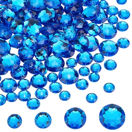 GOMAKERER 120 Stück Blaue Perlen Zum Aufnähen, 4 Stile Halbrunder Spiegel Strass Zum Aufnähen Acryl Aufnäher Flache Rückseite Glas Strass Mit 2 Loch Für Kleidungsdekoration, 10~18x4~6mm von GOMAKERER