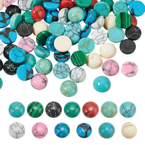 GOMAKERER 130 Stück Stein Cabochons, 13 Stile 5x2mm Textur Edelsteinfliesen Halbrunde Synthetische Türkis Cabochonfliese Stein Perlen Für Armbandhalsketten Ohrring Cameo Schmuckherstellung von GOMAKERER