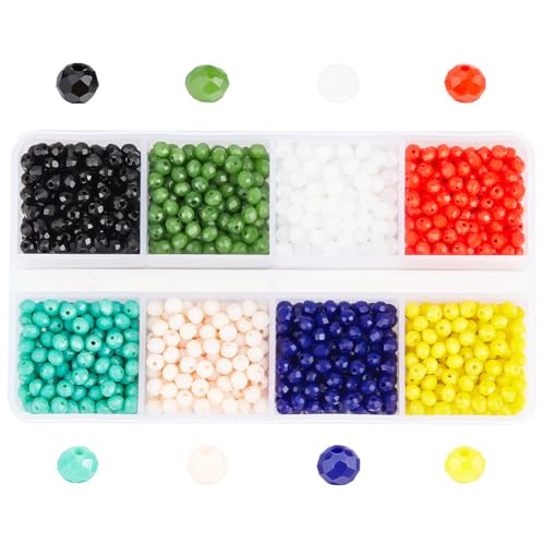 GOMAKERER 1496 Stück Facettierte Glasperlen, 8 Farben Runde Kugelperlen Gemischte Farben Lose Abstandsperlen 3.5mm Bunte Perlen Rondell-Glasperlen Zum Basteln von Schmuck von GOMAKERER