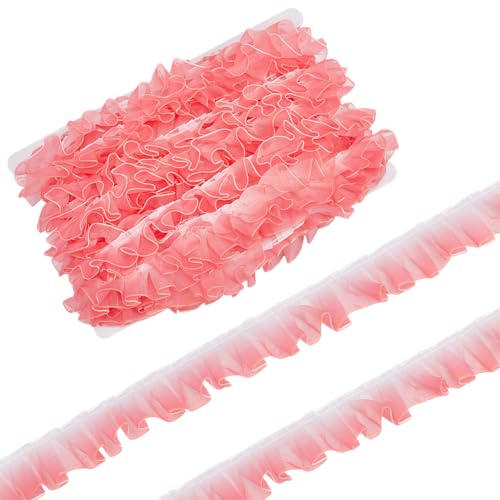 GOMAKERER 16m Randbesatz Aus Organza Spitze 25mm Helles Korallenrüschenband Organza Rüschen Mit Farbverlauf Spitzenband Vintage Plissee Tüllstoffbesatz Für Stoffkleid Nähen Hochzeit Party Kleidung von GOMAKERER