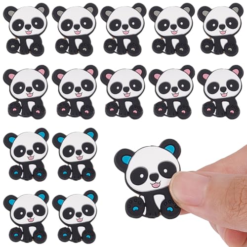 GOMAKERER 18 Stück Tier-Silikonperlen, 3 Farben Panda-Silikonperlen, Kreative Cartoon-Silikonperlen Für Schmuckherstellung, Armbänder, Halskette, Schlüsselanhänger, Stiftperlen, Zubehör von GOMAKERER