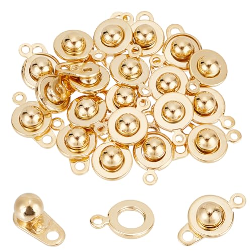 GOMAKERER 20 Stück 201 Druckknopfverschlüsse Aus Edelstahl, Echte 24K-Vergoldete Kugel- Und Sockel-Druckknopfverschlüsse Runde Verschlüsse Mit 2 Löchern Verschluss-Verbinder Für Armband-Halskette von GOMAKERER