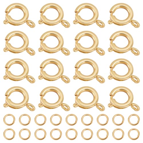 GOMAKERER 20 Stück Messing-Federringverschlüsse Mit 20 Stück Offenen Biegeringen, Echtes 18K-Vergoldetes Schmuckzubehör-Set Metall-Halskettenverschlüsse Und -Verschlüsse Für Schmuckreparatur, 21 Gauge GOMAKERER 20 Stück Messing-Federringverschlüsse Mit 20 Stück Offenen Biegeringen, Echtes 18K-Vergoldetes Schmuckzubehör-Set Metall-Halskettenverschlüsse Und -Verschlüsse Für Schmuckreparatur, 21 Gauge von GOMAKERER